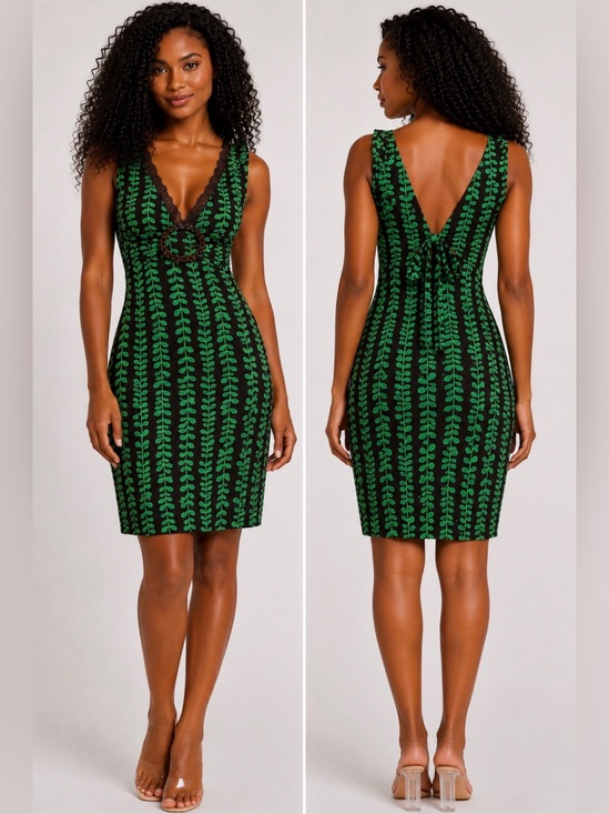 Zoompy Dresses & Skirts - Earthy jungle core Y2K boho Midi Dark brown Dress with Green Leaf Pattern